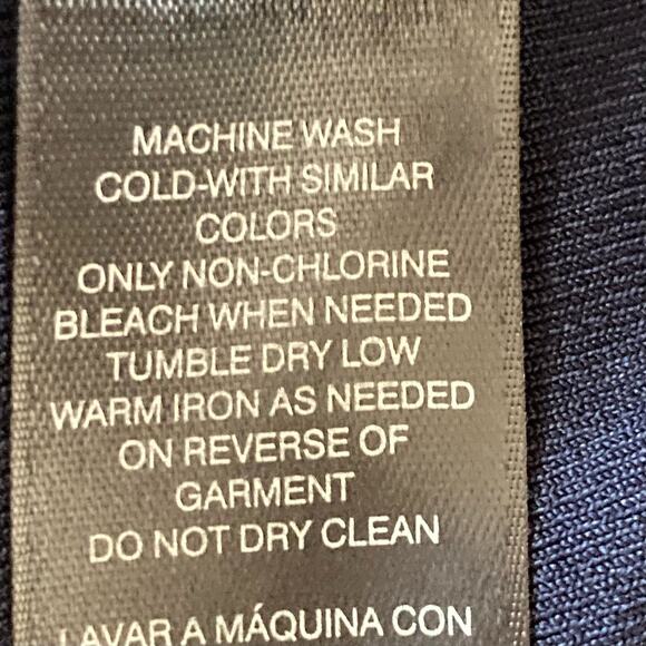 Chico's Travelers Collection Navy Slinky Knit Top Classic Palm Chiffon Trim XL - Picture 8 of 8